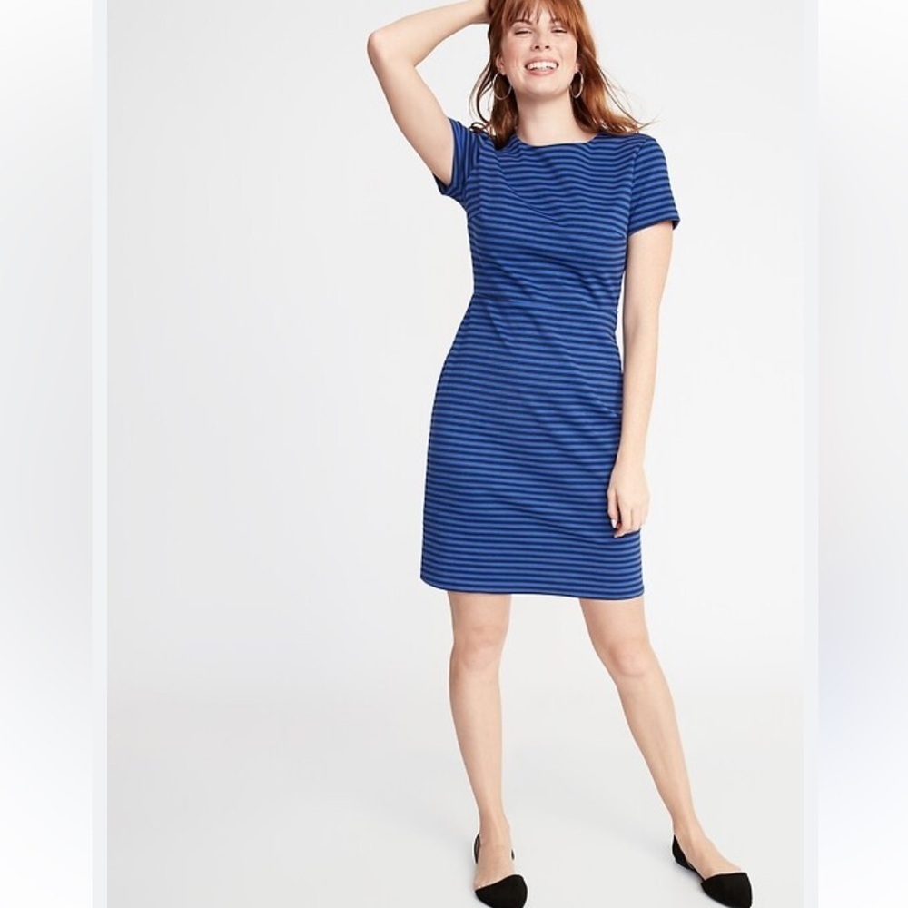 Old Navy Blue Stripe Ponte Knit Shift Dress